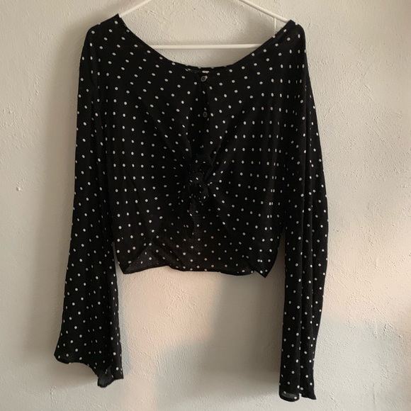 polka dot crop top flower blouse - Picture 5 of 7